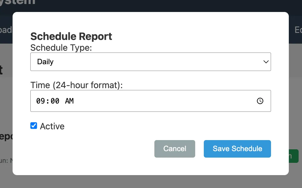 Schedule report dialog