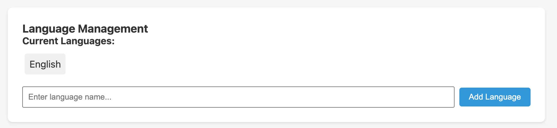 Language management tab showing English as the current language
