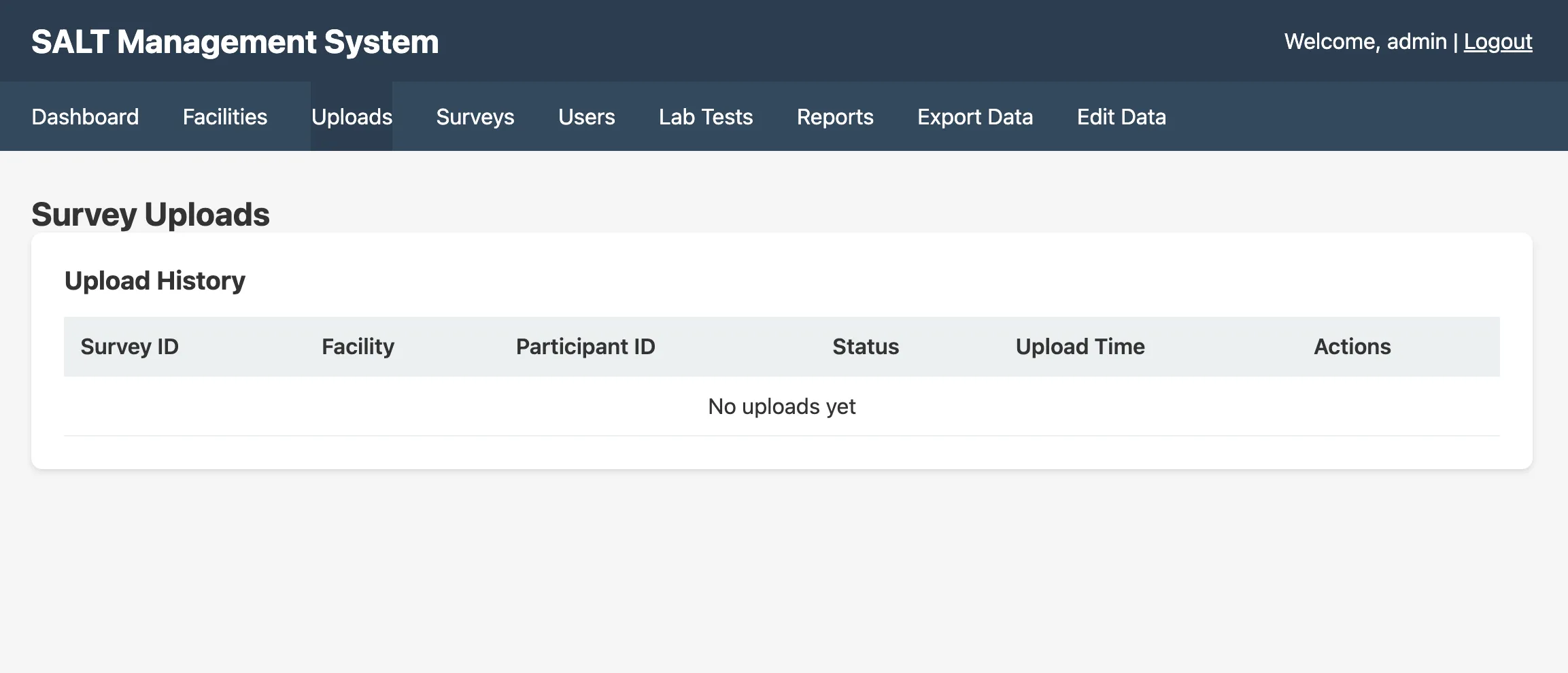 Upload history table