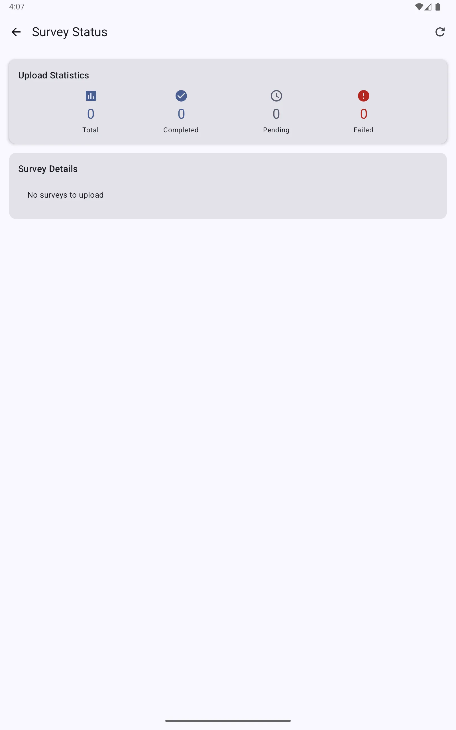 Survey Status showing upload statistics
